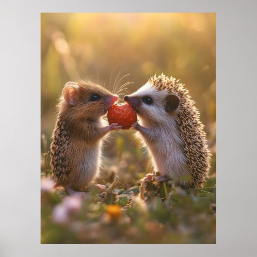 Gemeinsame Nutzung einer Erdbeere - Adorable Igel  Poster (Vorne)