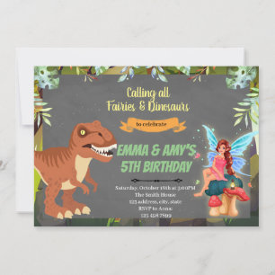 Gemeinsame Party Einladung Fairy und Dinosaurier