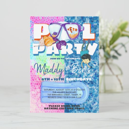 Gemeinsame Pool-Party Einladung (Stehend Vorderseite)