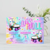 Gemeinsame Rollschuh-Geburtstagsfeier Tie Dye Einladung (Stehend Vorderseite)