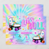 Gemeinsame Rollschuh-Geburtstagsfeier Tie Dye Einladung (Vorne/Hinten)