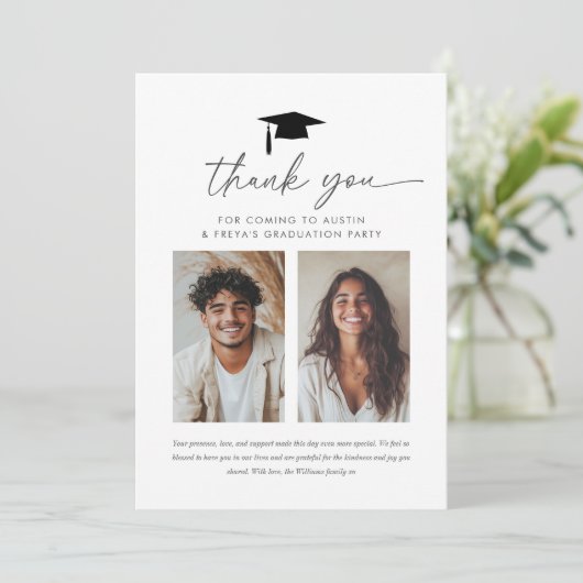 Gemeinsamer Abschluss 2 Foto Dankeschön Karte (Stehend Vorderseite)