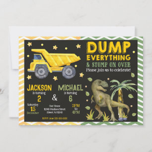 Gemeinsamer Dinosaurier- und Bauarbeiter-Geburtsta Einladung