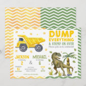 Gemeinsamer Dinosaurier- und Baustellen-Geburtstag Einladung (Vorne/Hinten)