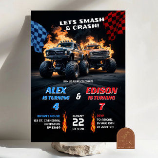Gemeinsamer Geburtstag der Monster Truck Boys Einladung