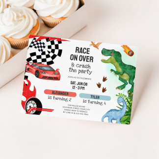 Gemeinsamer Geburtstag von Dinosauriern und Rennwa Einladung
