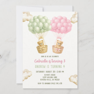 Gemeinsamer Geburtstag von Geschwistern mit Bär un Einladung