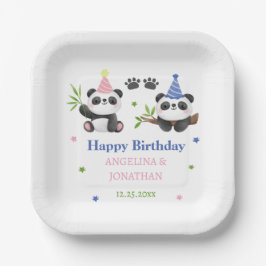 Gemeinsamer Geburtstag von Panda-Junge und -Mädche Pappteller
