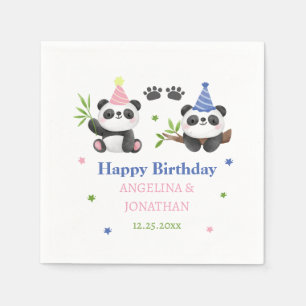 Gemeinsamer Geburtstag von Panda-Junge und -Mädche Serviette