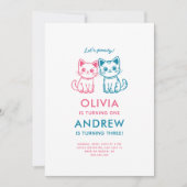 Gemeinsamer Kindergeburtstag mit Farbkätzchen Einladung (Vorderseite)