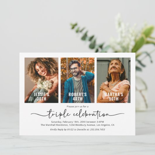 Gemeinsames Foto Geburtstag 3 Einladung (Stehend Vorderseite)