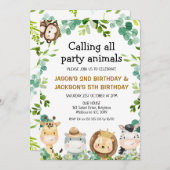 Gemeinsames Safari Animals Party Tiere Geburtstag Einladung (Vorne/Hinten)