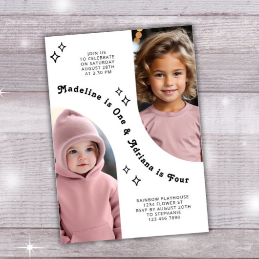 Gemeinsames Sibling Portrait Foto Minimaler Arch G Einladung