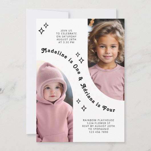 Gemeinsames Sibling Portrait Foto Minimaler Arch G Einladung (Vorderseite)