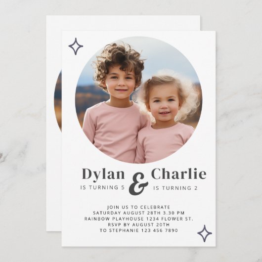 Gemeinsames Sickerportrait Foto Minimal Boho Gebur Einladung (Vorne/Hinten)