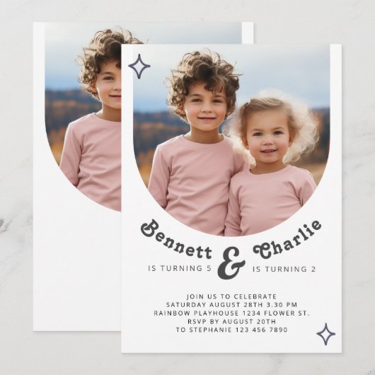 Gemeinsames Sickerportrait Foto Minimal Boho Gebur Einladung (Vorne/Hinten)