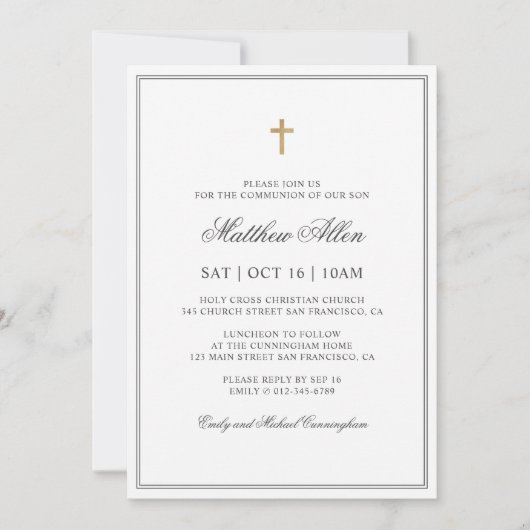 Gemeinschaft für ihn | Elegantes Classic Cross Einladung (Vorderseite)