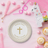 Gemeinschafts-Beige mit Goldpolka-Punkten Pappteller (Party)