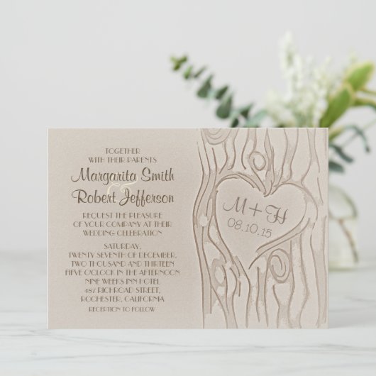 gemeißelte Baum rustikale Einladungen (Stehend Vorderseite)