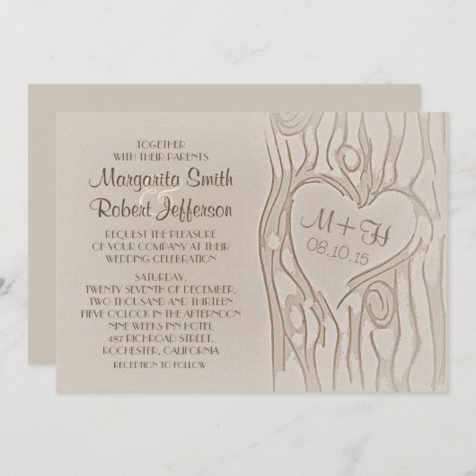 gemeißelte Baum rustikale Einladungen (Vorne/Hinten)