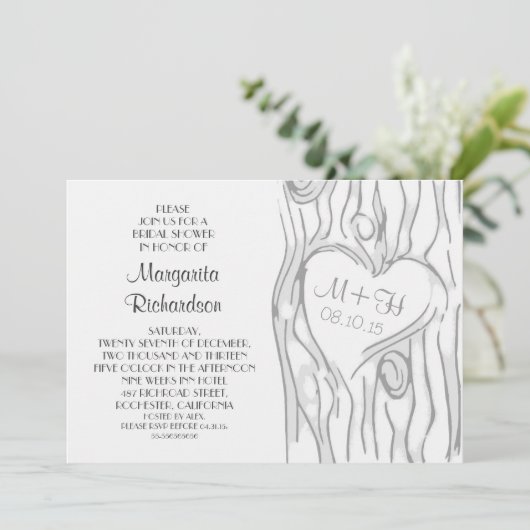 gemeißelte Bäume, moderne Brautdusche Einladung (Stehend Vorderseite)