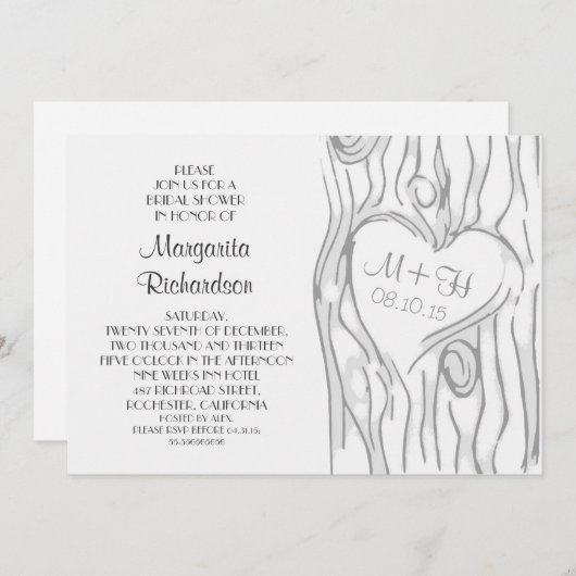 gemeißelte Bäume, moderne Brautdusche Einladung (Vorne/Hinten)