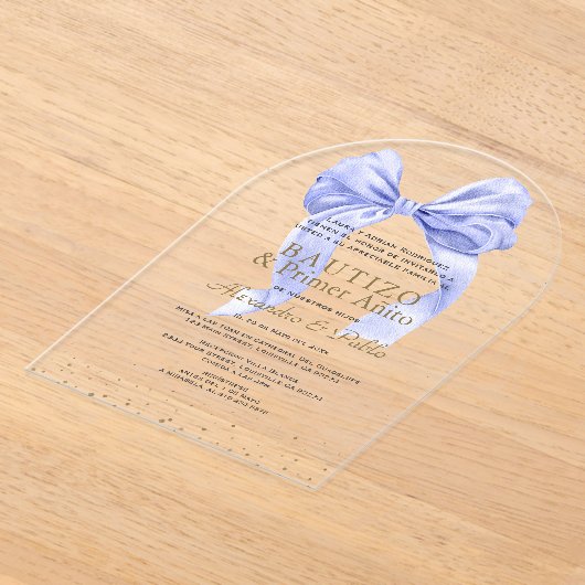 Gemelos Hijos Blue Bow Primer Añito Bautizo Acryleinladungen (Ablage )