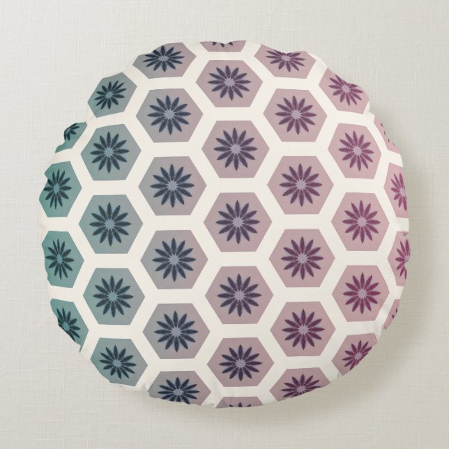 Gemetrisches Blumenmuster - Design - Pop Pastell Rundes Kissen (Vorderseite)