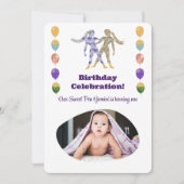 Gemini 1st Birthday Photo Impressionist Gold Einladung (Vorderseite)