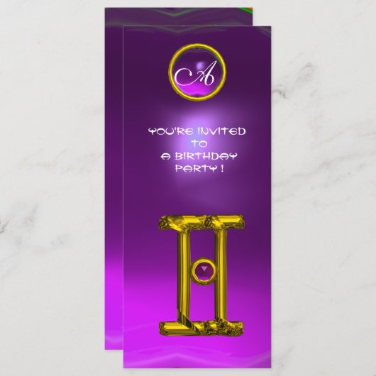 GEMINI ALEXANDRITE MONOGRAM, Amethyst, hellgelb Einladung (Vorne/Hinten)