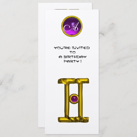 GEMINI ALEXANDRITE MONOGRAM, Amethyst, hellgelb Einladung (Vorne/Hinten)