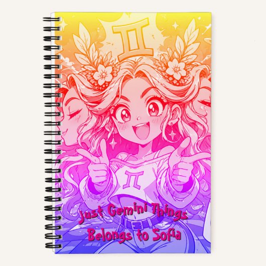 Gemini Anime Galaxy Chic Spiral Notebook Notizblock (Vorderseite)