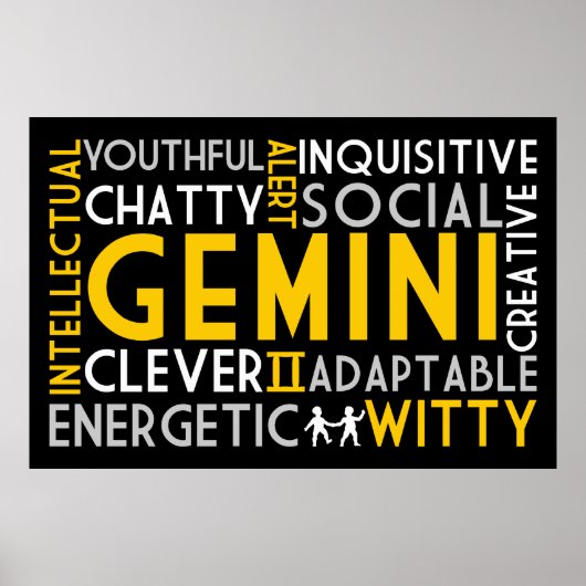Gemini Astrologie Word Collage Print Poster (Vorne)