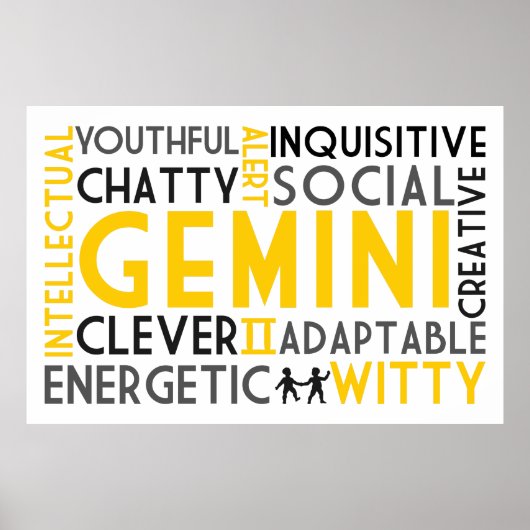 Gemini Astrologie Word Collage Print Poster (Vorne)