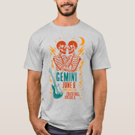 Gemini at Erato Hall: Twin-Skeleton Punk Concert T-Shirt
