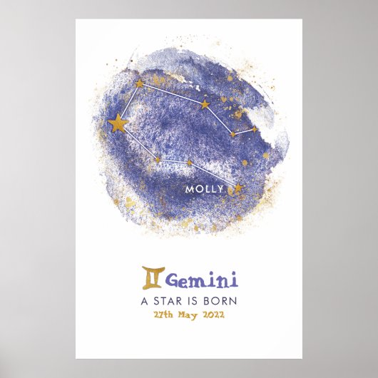 Gemini Baby Name Zodiac Starry Kinderzimmer Poster (Vorne)
