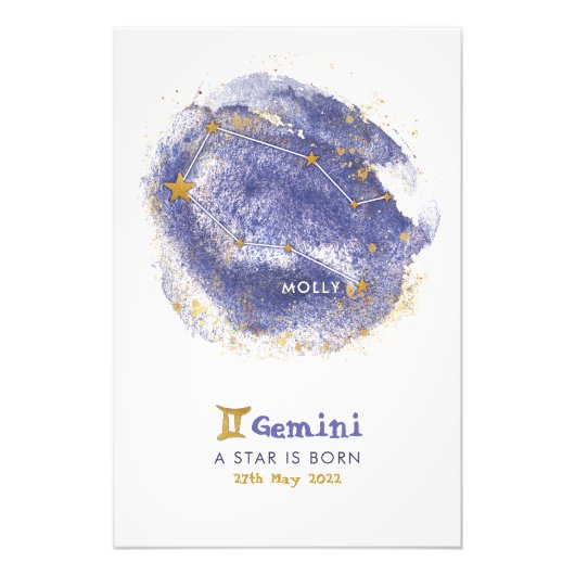 Gemini Baby Name Zodiac Starry Kinderzimmer Poster (Vorne)