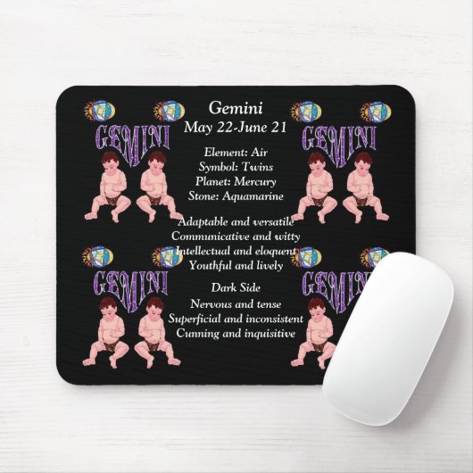 Gemini Birth Sign Zodiac Mouse Pad Mousepad (Mit Mouse)