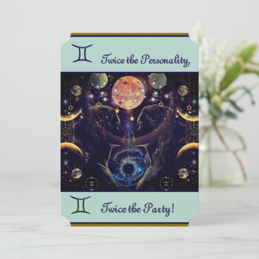 Gemini Birthday Einladung (Stehend Vorderseite)