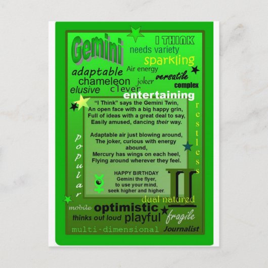 GEMINI BIRTHDAY POSTKARTE (Vorderseite)