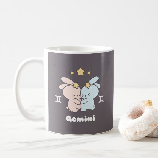 Gemini Bunnies Cuddles - Zodiac Harmony Kaffeetasse (Mit Donut)