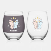 Gemini Bunnies Cuddles - Zodiac Harmony Weinglas Ohne Stiel (Rückseite)
