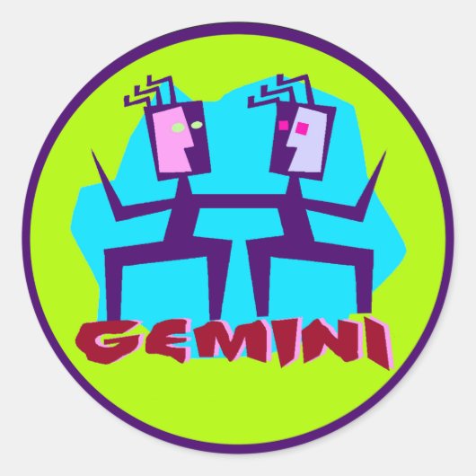 Gemini Cartoon Zodiac Astrologie Design Runder Aufkleber (Vorderseite)