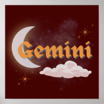 Gemini Celestial Moon Cloud Stars Astrologie Kunst