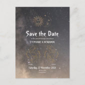 Gemini Celestial Typografie Zodiac Glitzer Cool Ankündigungspostkarte (Vorderseite)