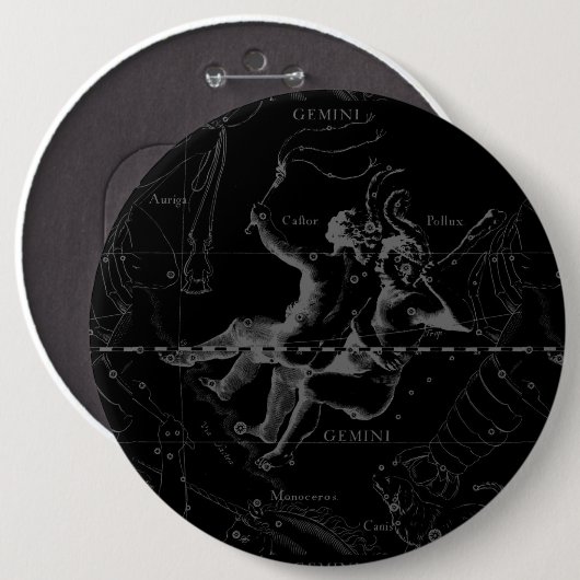 Gemini Constellation Map Gravur von Hevelius Button (Vorne & Hinten)