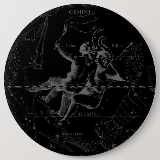 Gemini Constellation Map Gravur von Hevelius Button (Vorderseite)