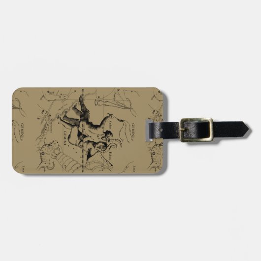 Gemini Constellation Map Gravur von Hevelius Gepäckanhänger (Vorderseite horizontal)