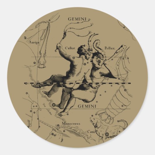Gemini Constellation Zodiac Hevelius ca. 1690 Runder Aufkleber (Vorderseite)