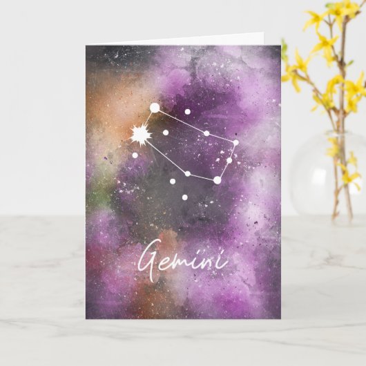 Gemini Constellation Zodiac Lila Galaxie Karte (Gelbe Blume)